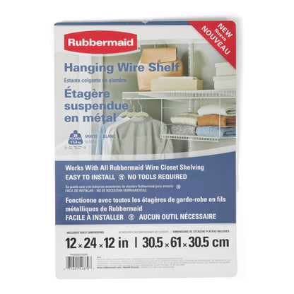 Rubbermaid 24 In Universal Closet Steel Wire Added Storage Hanging Shelf, White