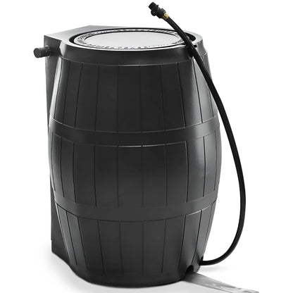 FCMP Outdoor RC4000-BLK 50-Gallon BPA Free Home Rain Water Catcher Barrel, Black