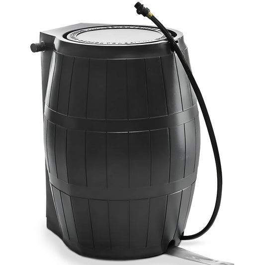 FCMP Outdoor RC4000-BLK 50-Gallon BPA Free Home Rain Water Catcher Barrel, Black
