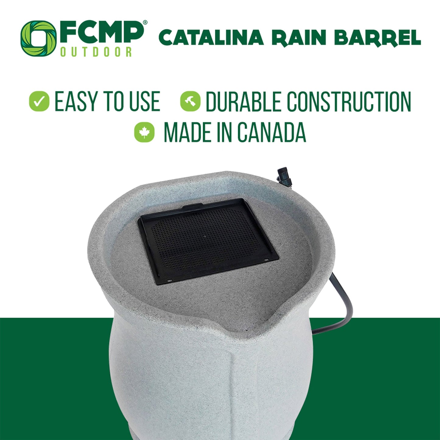 FCMP Outdoor Catalina 45 Gallon Water Outdoor Rain Catcher Barrel, Light Granite