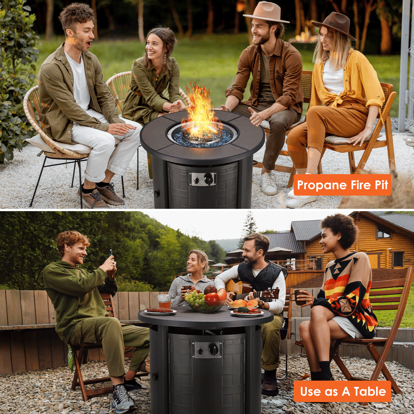 TLGREEN 30" Propane Fire Pit Table with Lid and Blue Stone, 50,000 BTU Auto-Ignition Circular Gas Fire Pit for Outdoor, with CSA Certified
