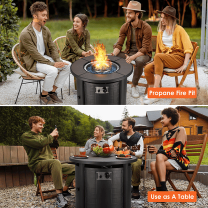 TLGREEN 30" Propane Fire Pit Table with Lid and Blue Stone, 50,000 BTU Auto-Ignition Circular Gas Fire Pit for Outdoor, with CSA Certified