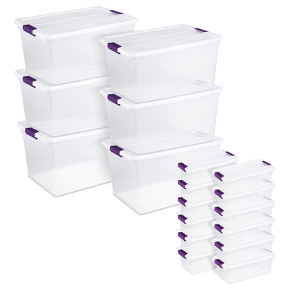 Sterilite Plastic Latching Storage Tote, 66Qt, 6 Pack & Shoe Box, 6Qt, 12 Pack
