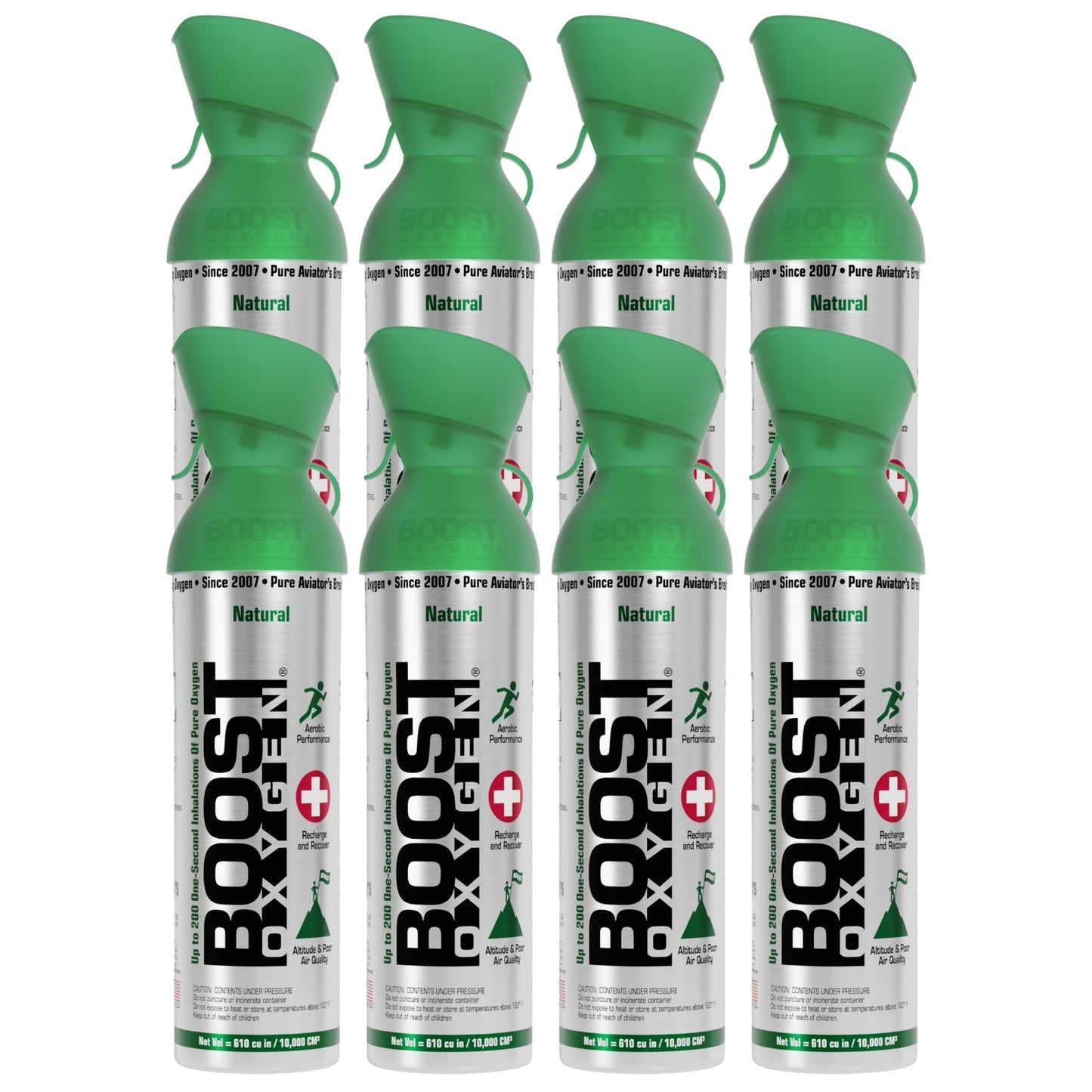 Boost Oxygen 10 Liter Canned Oxygen Bottle with Mouthpiece, Natural (8 Pack)