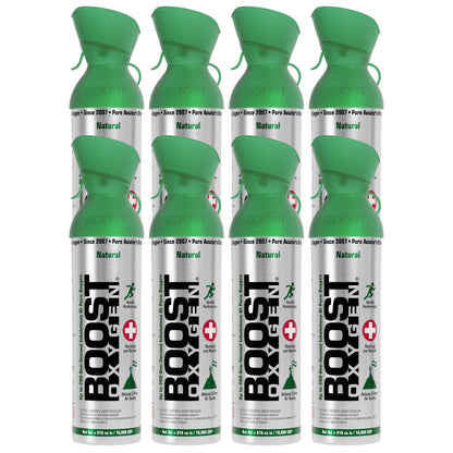 Boost Oxygen 10 Liter Canned Oxygen Bottle with Mouthpiece, Natural (8 Pack)