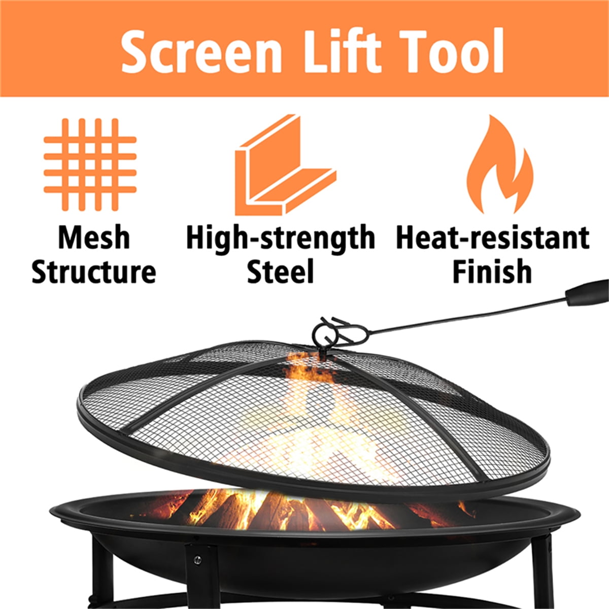 Singlyfire 26 inch Fire Pit for Outside Portable Fire Pit Wood Burning Small Fire Bowl for Camping Picnic Bonfire Patio Outside Backyard Garden Firepit with Log Grate, Poker