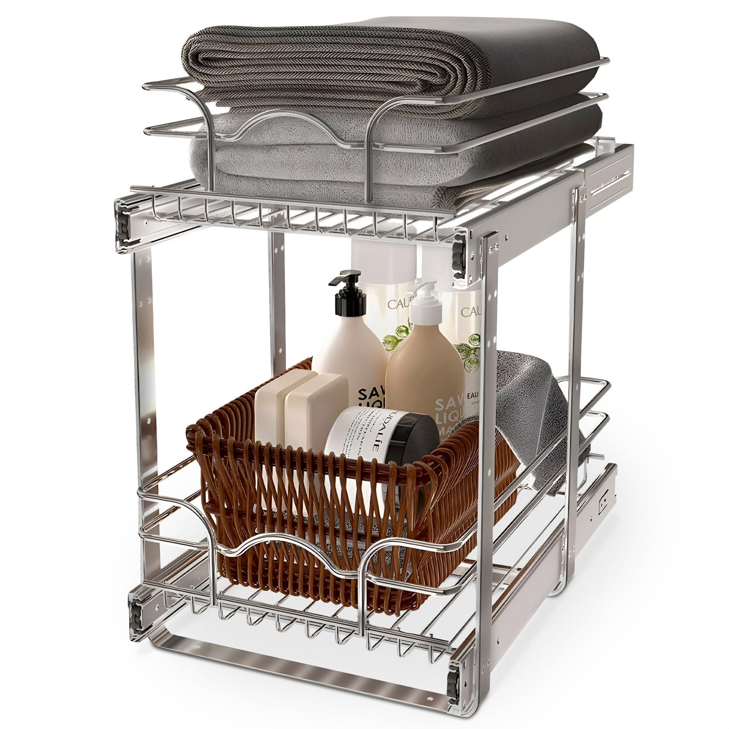 Rev-A-Shelf Pullout 2-Tier Basket Organizer for Kitchen or Vanity Cabinets, 12 x 18 In, 5WB2-1218CR-1