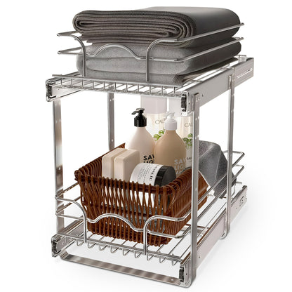 Rev-A-Shelf Pullout 2-Tier Basket Organizer for Kitchen or Vanity Cabinets, 12 x 18 In, 5WB2-1218CR-1