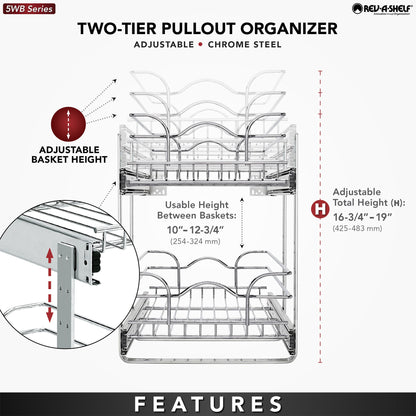 Rev-A-Shelf Kitchen Cabinet Pullout Shelf Organizer, 12 x 22 In, 5WB2-1222CR-1