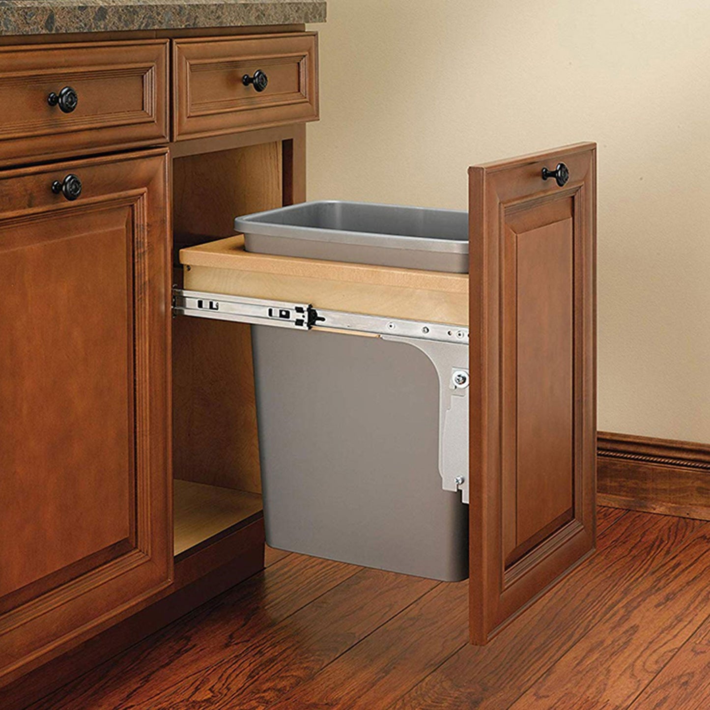 Rev-A-Shelf Pullout Top Mount Trash Can 35 qt., Silver, 4WCTM-1516DM-1