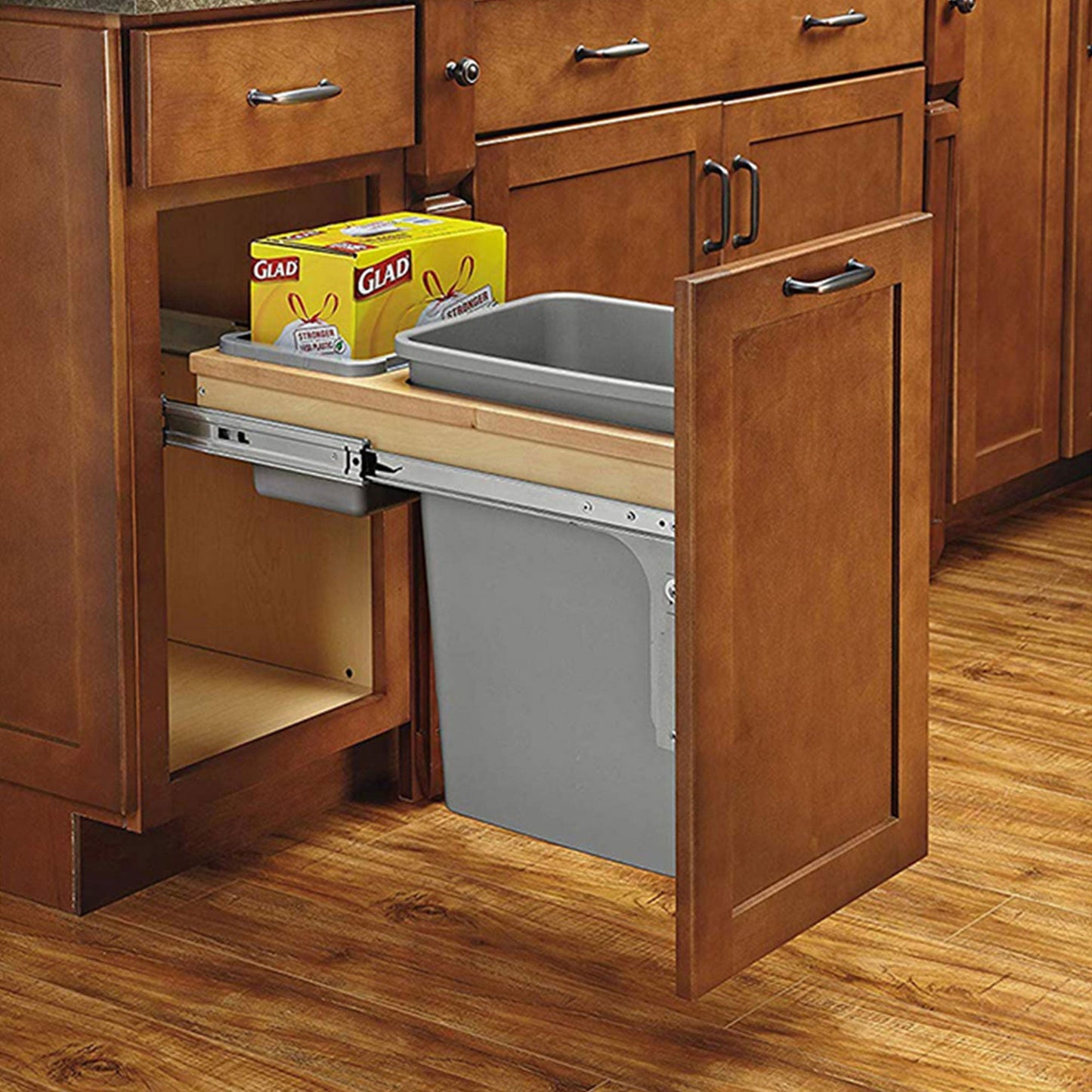 Rev-A-Shelf Pullout Top Mount Trash Can w/ Soft-close, 35 qt., 4WCTM-12BBSCDM1