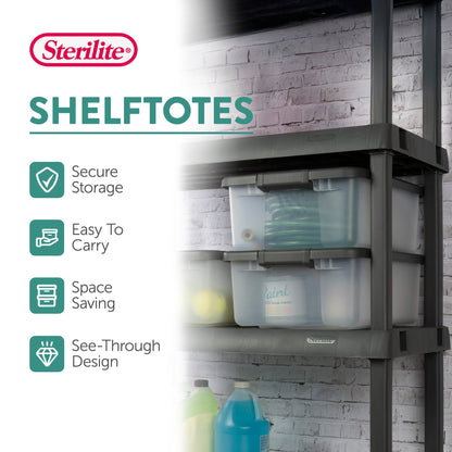 Sterilite 25 Qt. Shelf Tote Driftwood Lid Clear Base w/Platinum Latches(36 Pack)