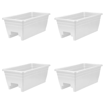 HC Companies 24 Inch Deck Rail Box Planter with Drainage Holes, White (4 Pack)