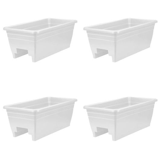 HC Companies 24 Inch Deck Rail Box Planter with Drainage Holes, White (4 Pack)