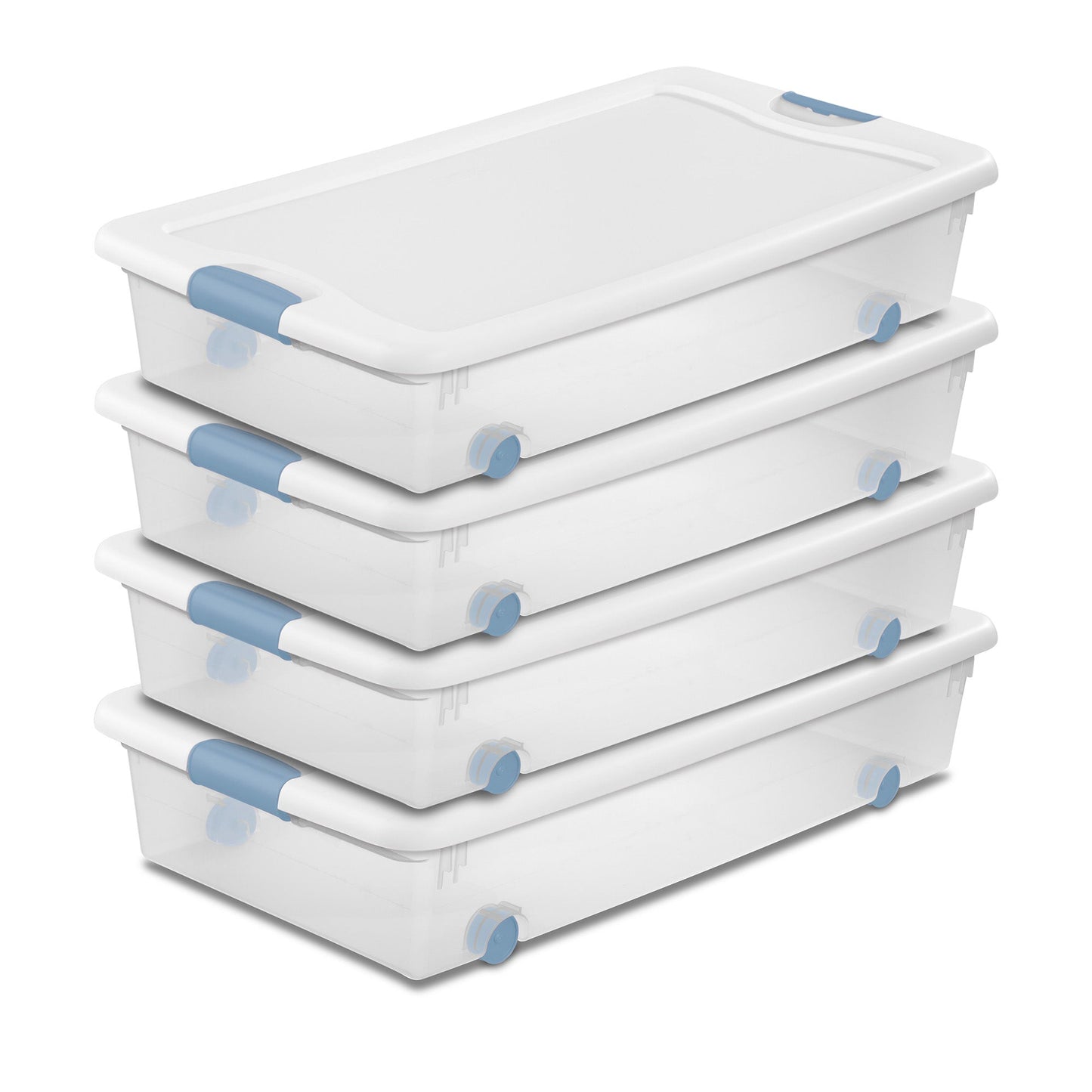 Sterilite 56 Quart Latching Stackable Wheeled Storage Container w/ Lid, (4 Pack)