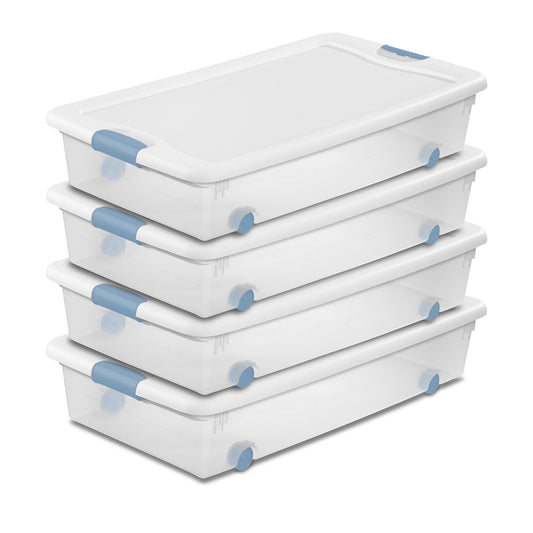 Sterilite 56 Quart Latching Stackable Wheeled Storage Container w/ Lid, (4 Pack)