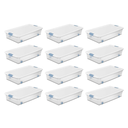 Sterilite 56 Quart Latching Stackable Wheeled Storage Container w/ Lid (12 Pack)
