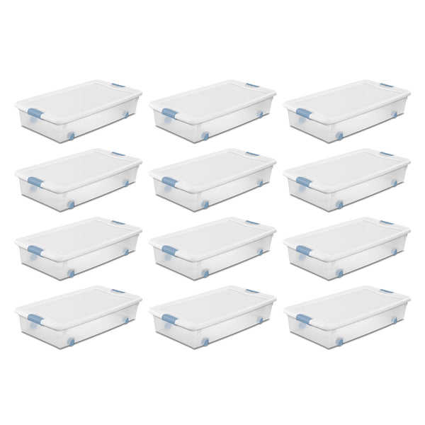 Sterilite 56 Quart Latching Stackable Wheeled Storage Container w/ Lid (12 Pack)