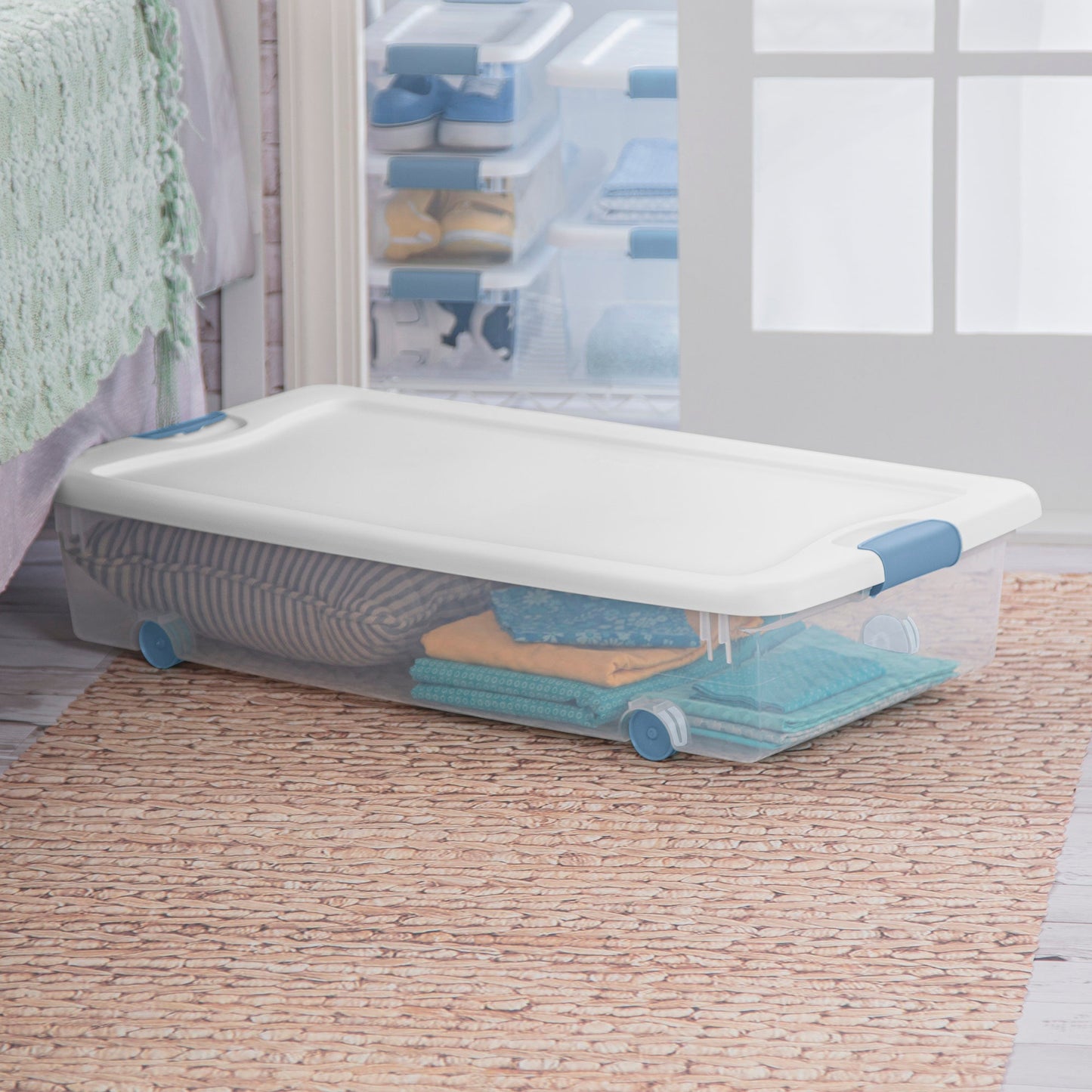 Sterilite 56 Quart Latching Stackable Wheeled Storage Container w/ Lid (12 Pack)