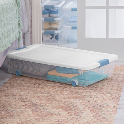 Sterilite 56 Quart Latching Stackable Wheeled Storage Container w/ Lid (12 Pack)