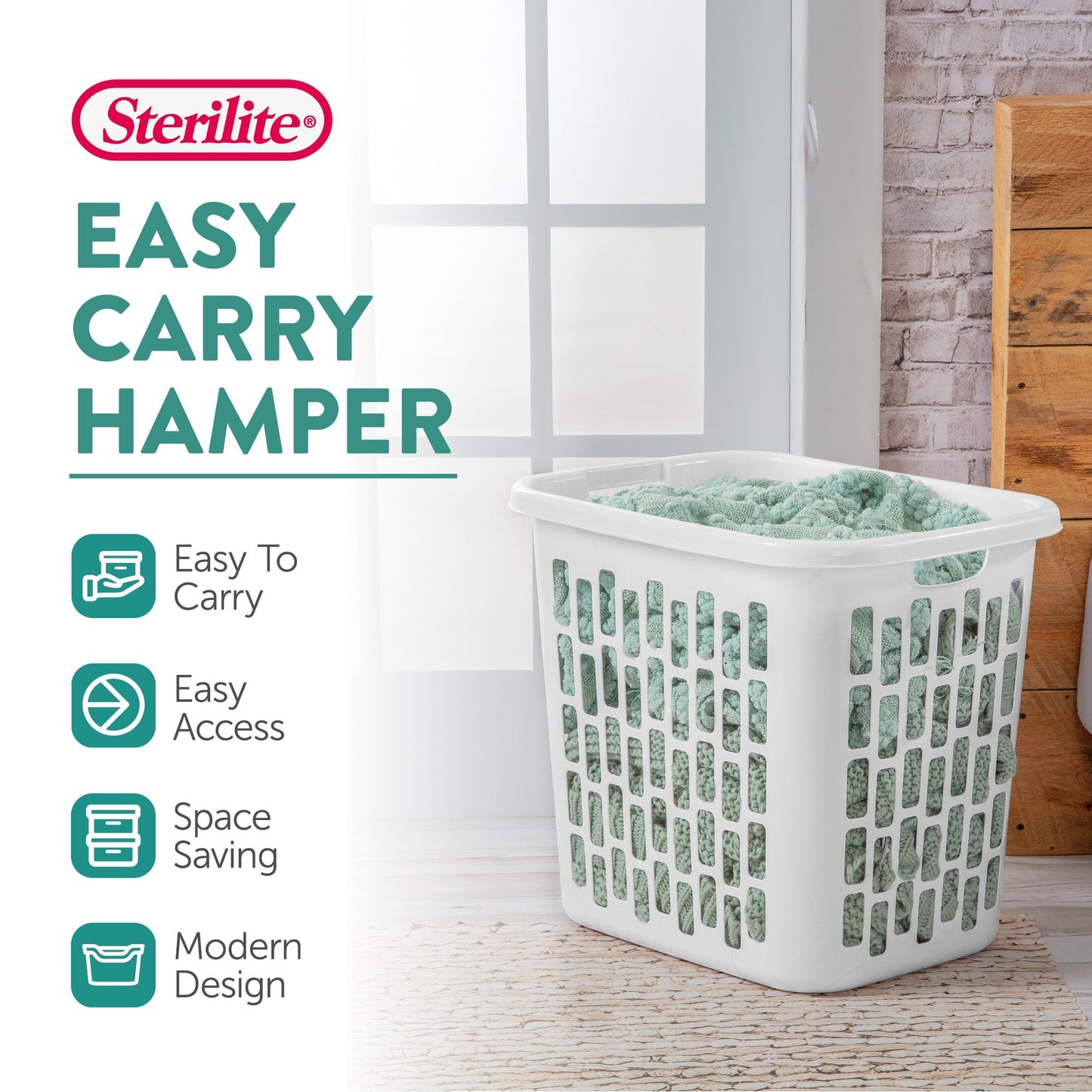 Sterilite Ultra Easy Carry Plastic Dirty Clothes Laundry Basket Hamper (4 Pack)