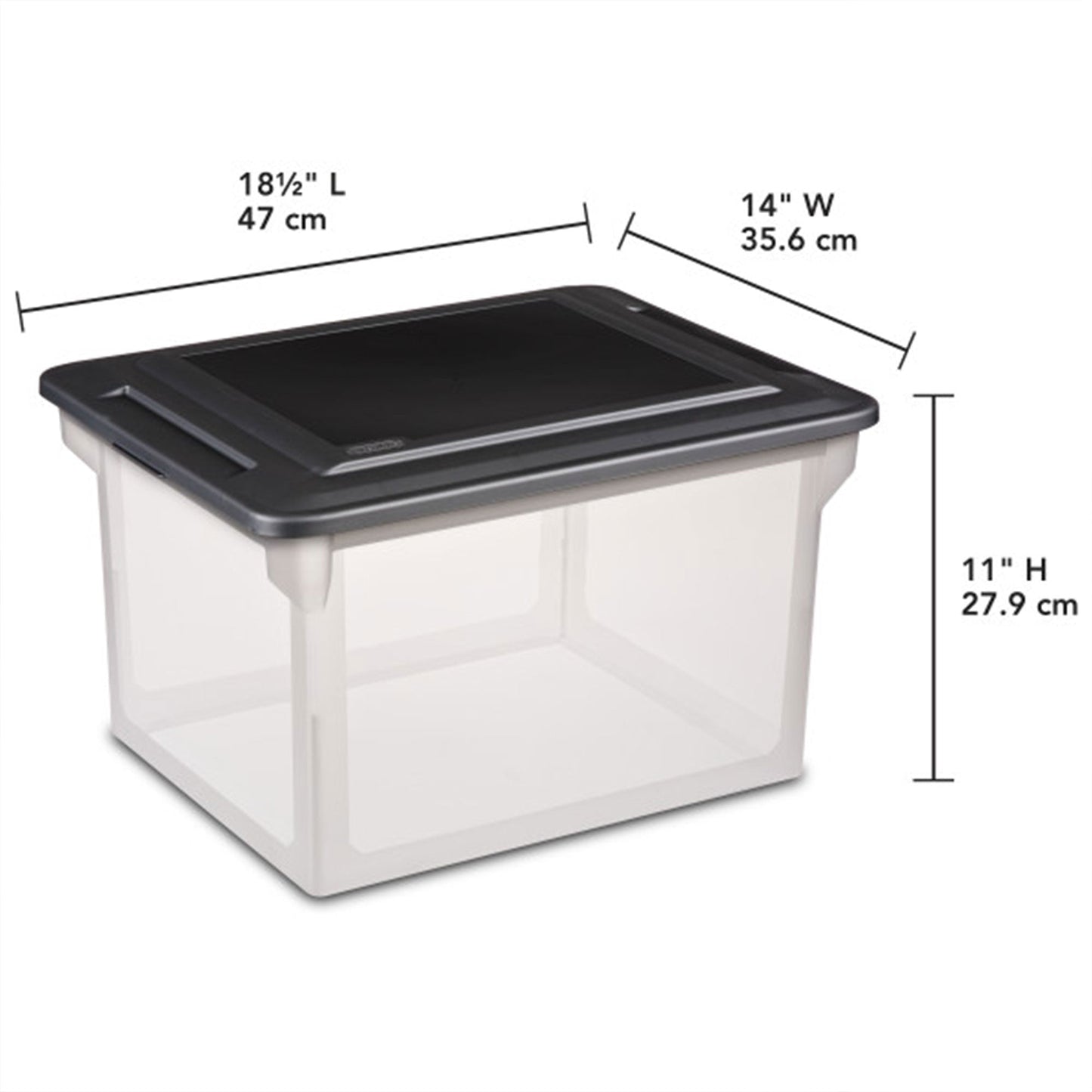 Sterilite File Box, Document Filing Storage Bin with Lid, Clear/Black, 4 Pack