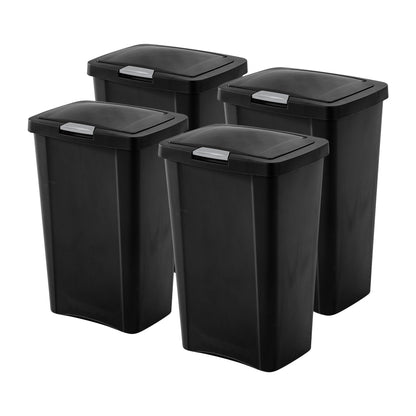 Sterilite 13 Gallon TouchTop Wastebasket with Titanium Latch, Black (4 Pack)