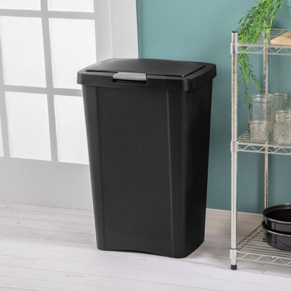 Sterilite 13 Gallon TouchTop Wastebasket with Titanium Latch, Black (4 Pack)