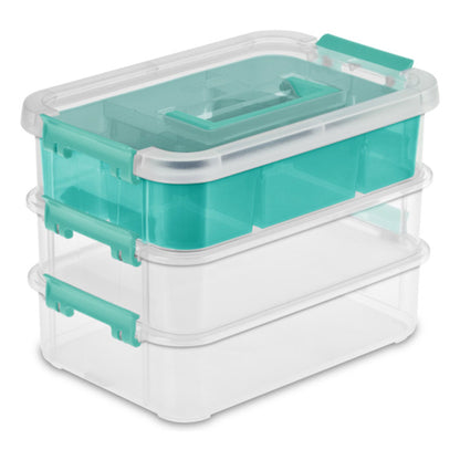 Sterilite Convenient Home 3-Tiered Stacking Carry Storage Box, Clear (24 Pack)