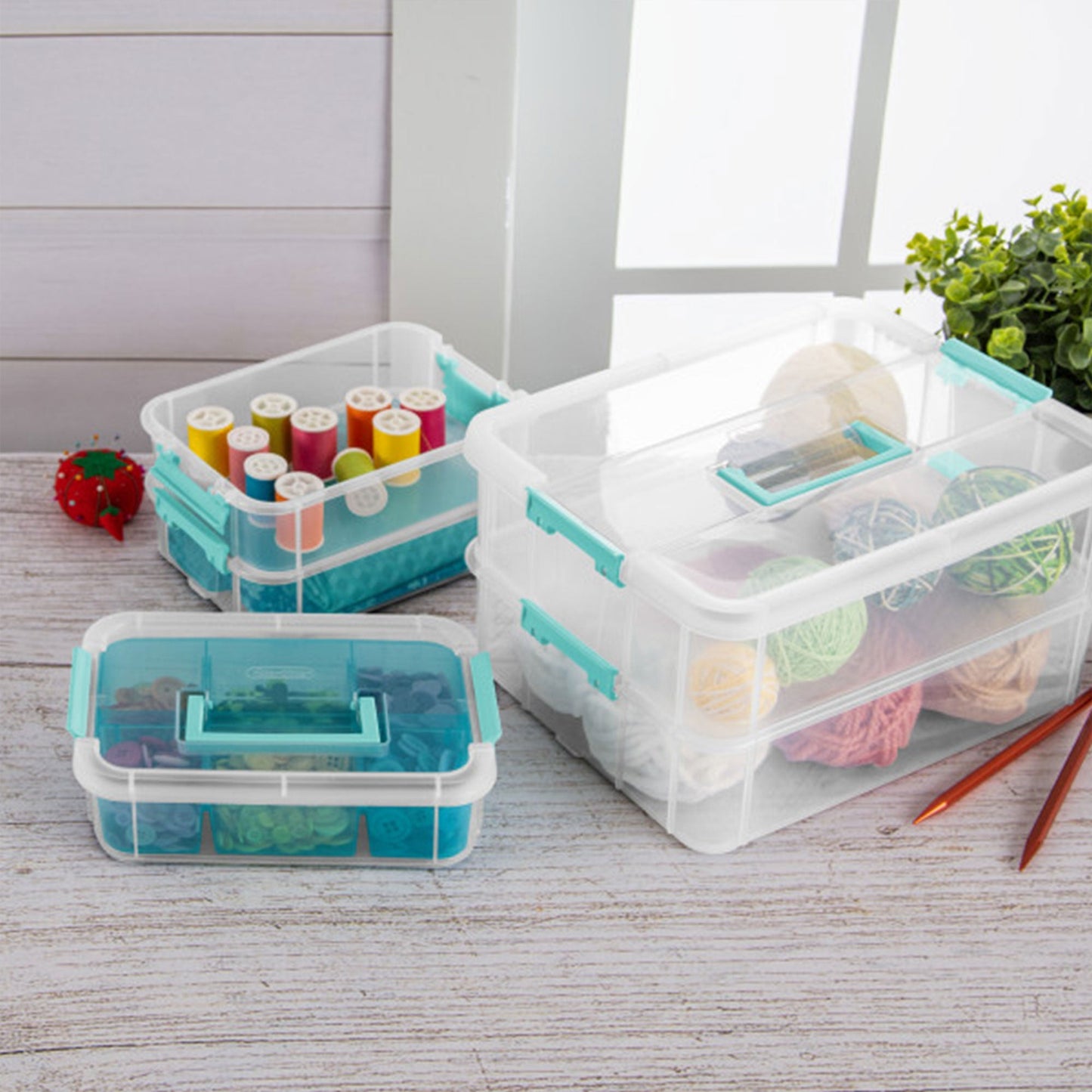 Sterilite Convenient Home 3-Tiered Stacking Carry Storage Box, Clear (12 Pack)