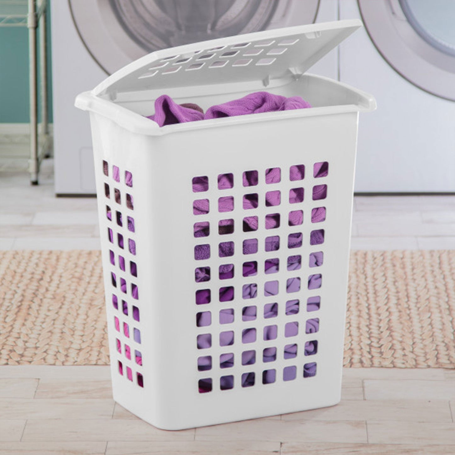 Sterilite Rectangular LiftTop Plastic Clothes Laundry Hamper Bin w/ Lid (4 Pack)