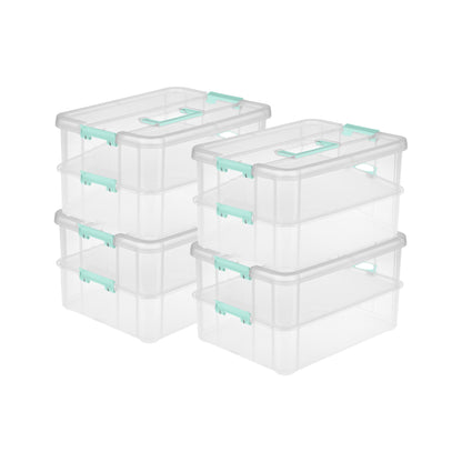Sterilite Stack and Carry 2 Layer Handle Box Stackable Storage Container, 4 Pack
