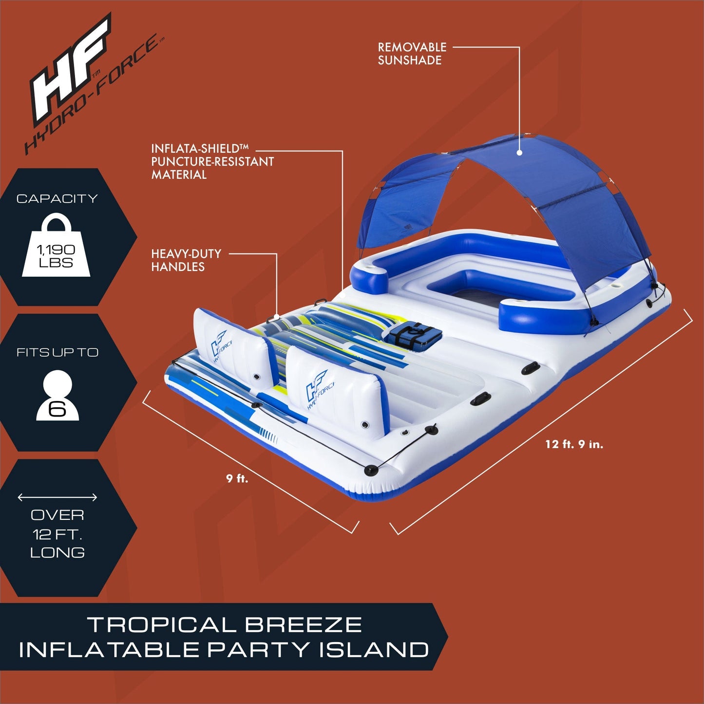 Bestway Hydro-Force Tropical Breeze 6 Person Inflatable Party Island Water Float