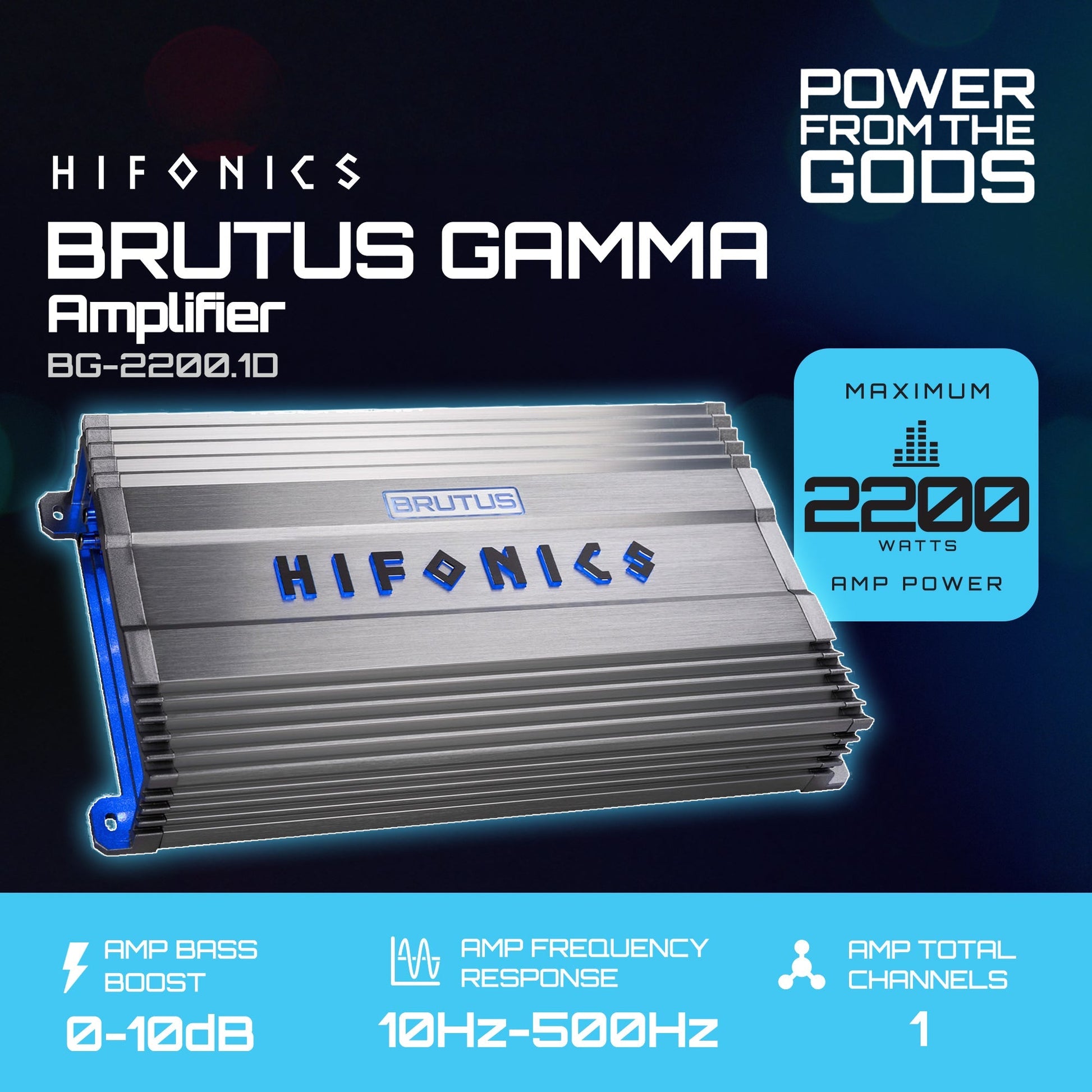 Hifonics BG-2200.1D Brutus Gamma Mono D 2200W Car Audio Subwoofer Amp, Bass Knob - Find Fresh Goods