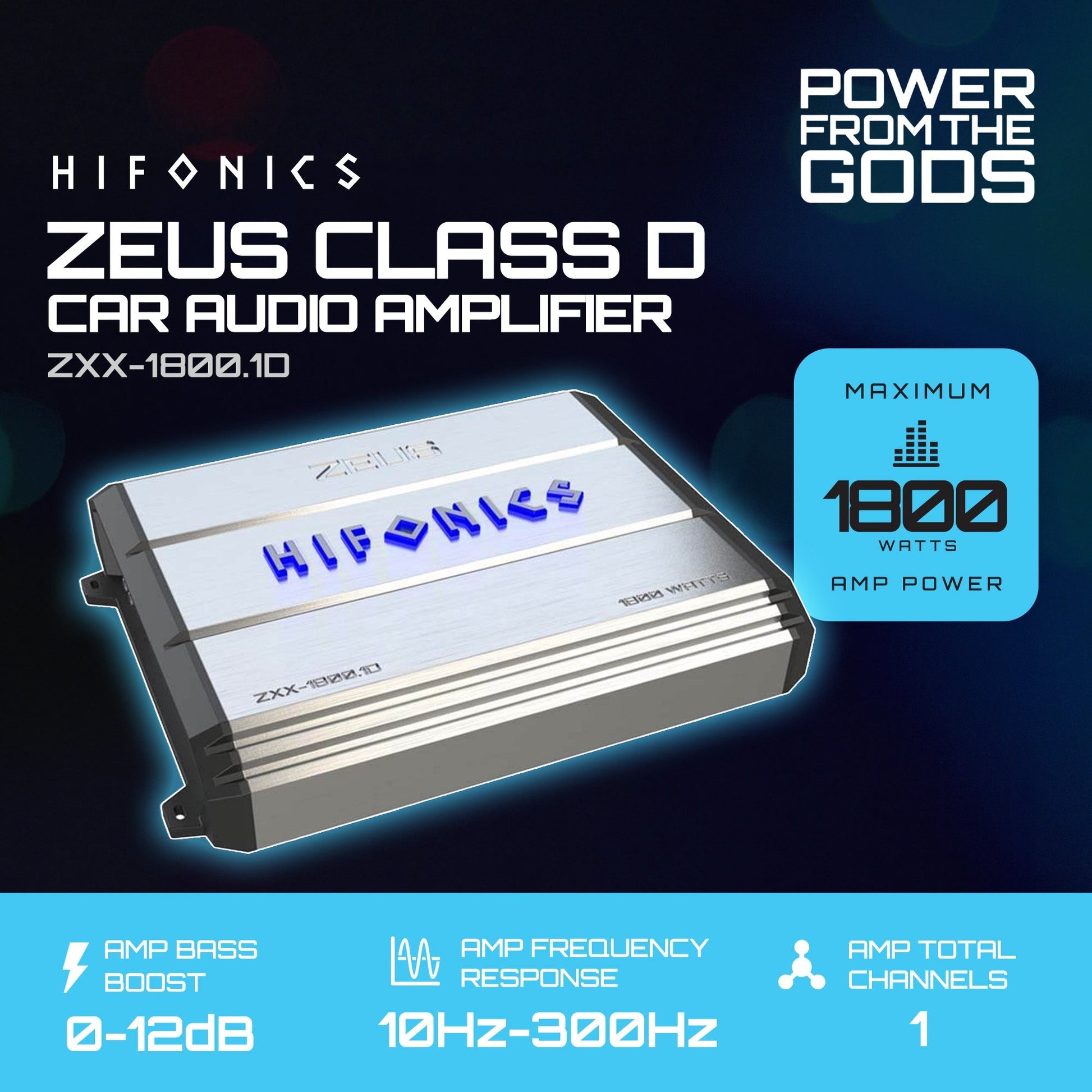 Hifonics Zeus 1800W Max Class D Monoblock Car Audio Amp & Bass Knob, ZXX-1800.1D - Find Fresh Goods