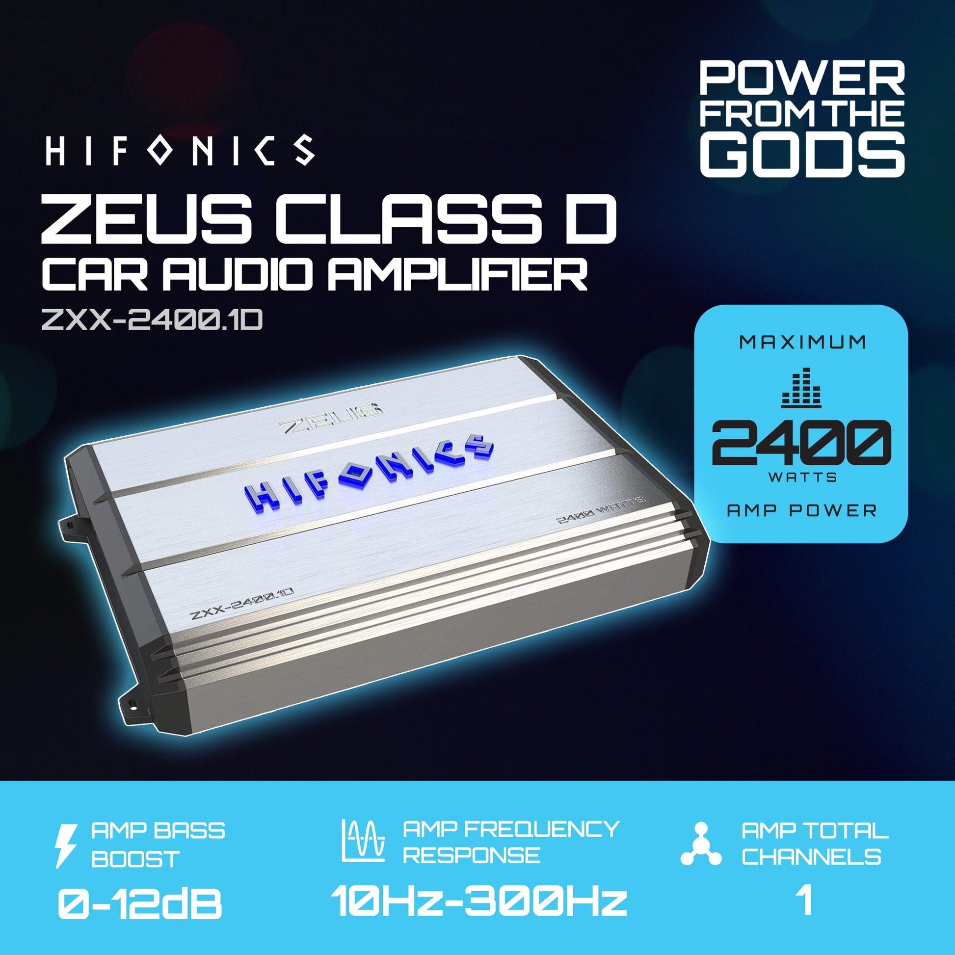 Hifonics Zeus 2400W Max Class D Monoblock Car Audio Amp & Bass Knob, ZXX-2400.1D - Find Fresh Goods