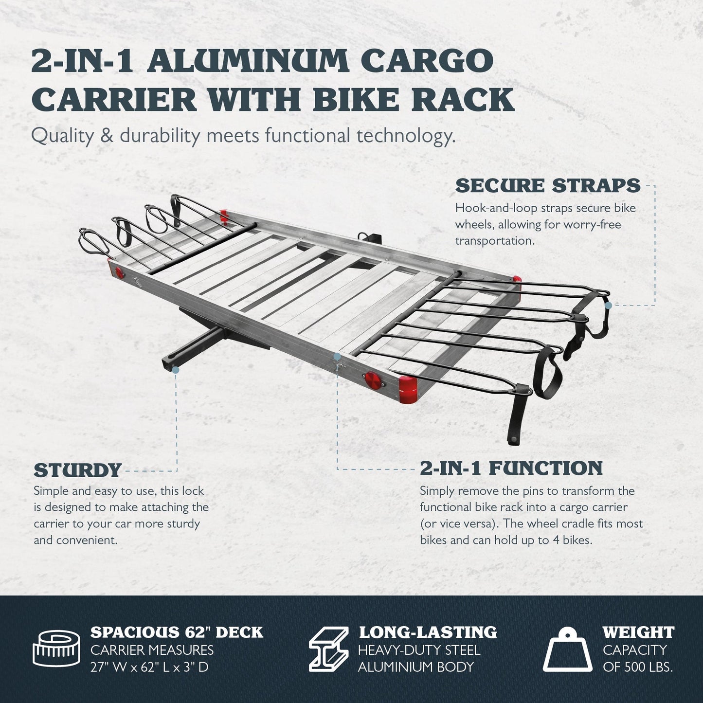 Tow Tuff TTF-2762ACBR Heavy Duty 2-in-1 Aluminum Cargo Carrier with Bike Rack - Find Fresh Goods