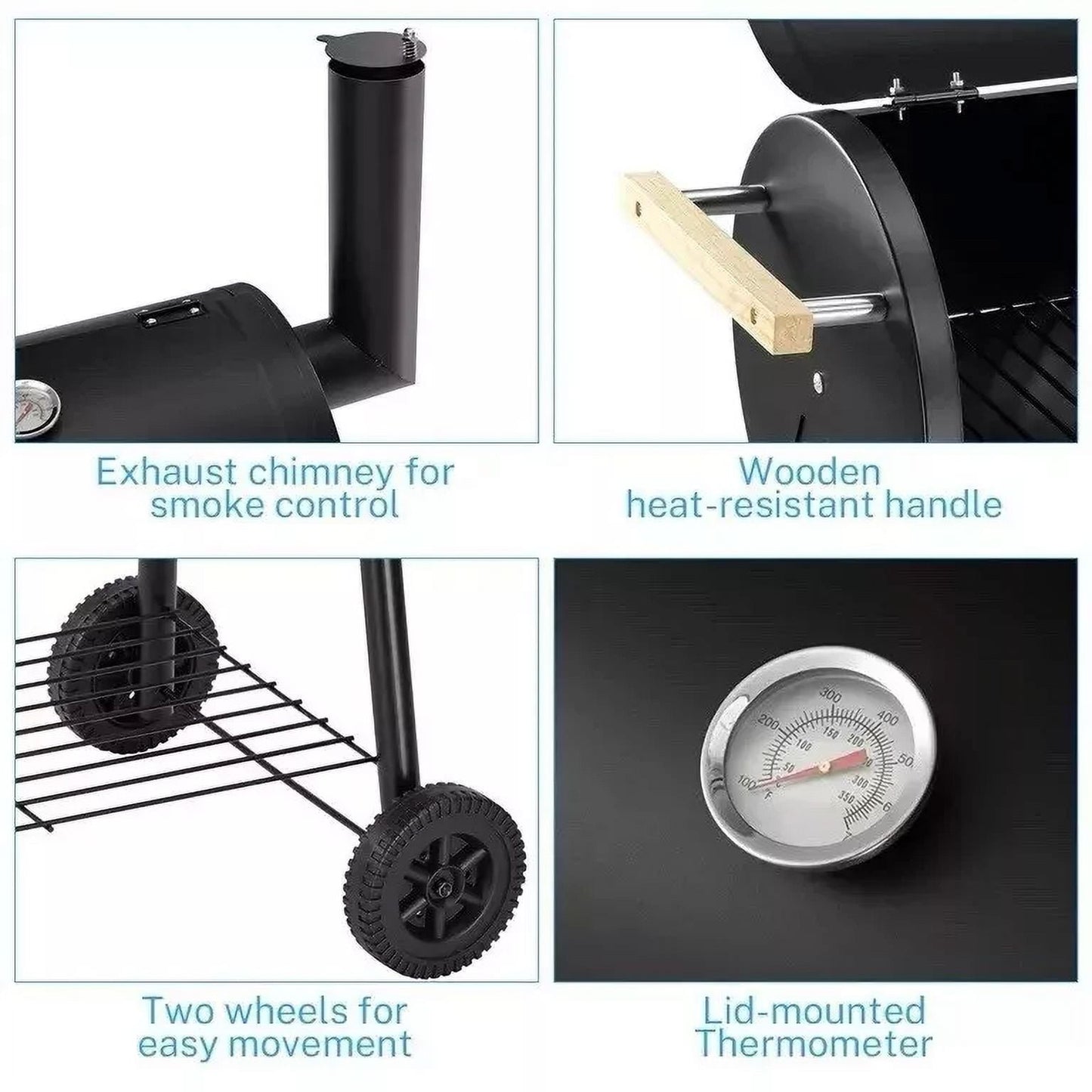 Bitiwend Charcoal Grill w/Smoker, Outdoor BBQ Grill with Side Table, Portable Offset Smoker W/2-zone Area