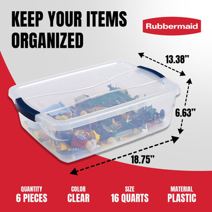 Rubbermaid Cleverstore 17 Quart Plastic Storage Tote Container with Lid (6 Pack)