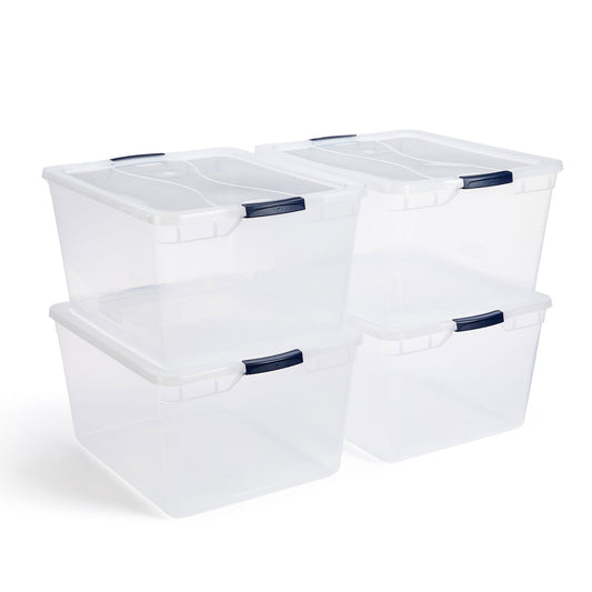 Rubbermaid Cleverstore 74 Qt Latching Plastic Storage Container & Lid (4 Pack)