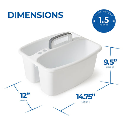 Gracious Living Large Divided Home Storage Tote Cleaning Caddy w/Handle, White