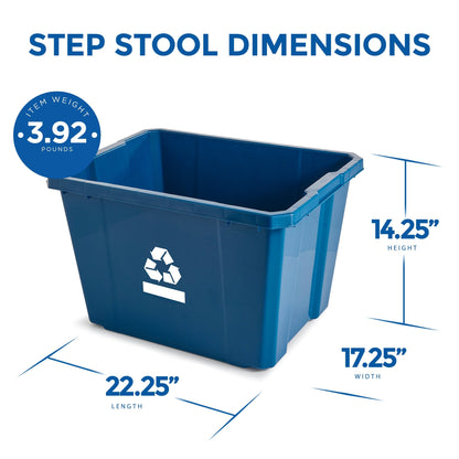 Gracious Living Medium Curbside Blue Box Plastic 17 Gallon Home Recycling Bin