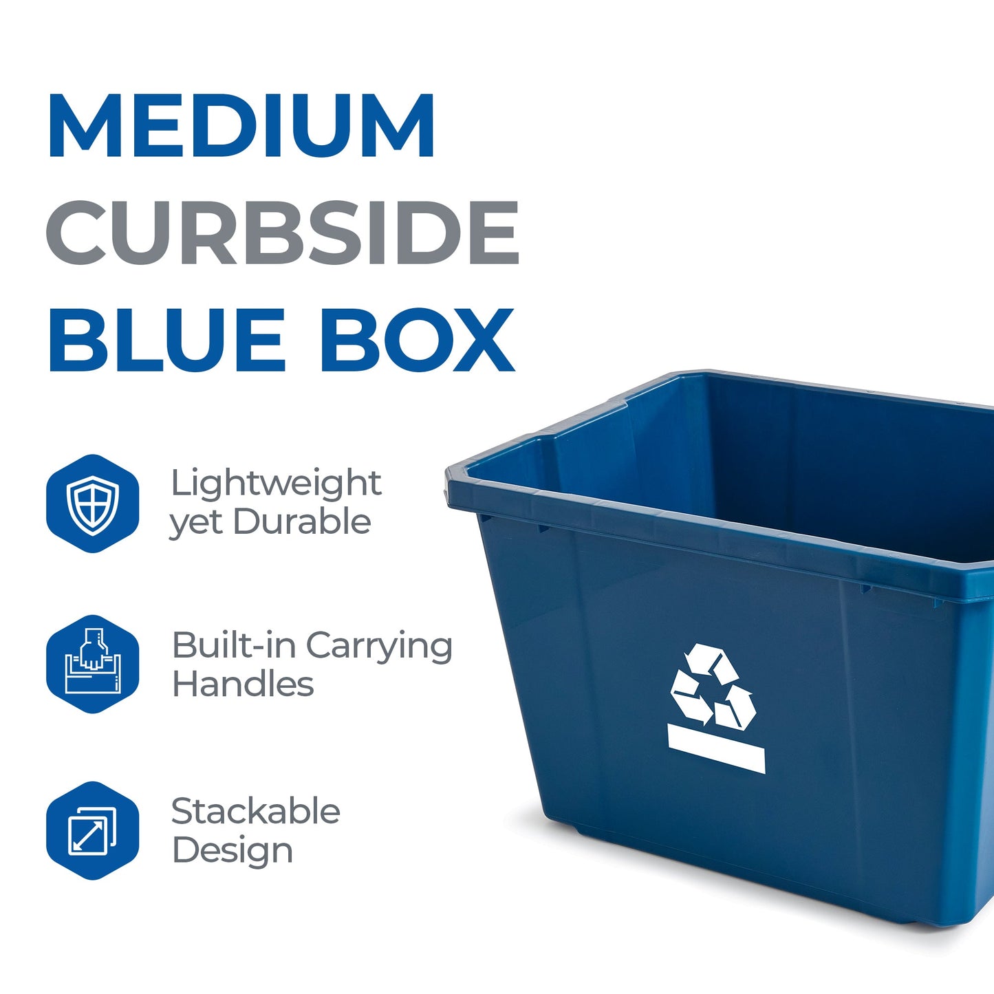 Gracious Living Medium Curbside Blue Box Plastic 17 Gallon Home Recycling Bin