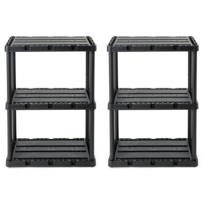 Gracious Living 3 Shelf Knect-A-Shelf Solid Light Duty Storage Unit, Black 2Pack
