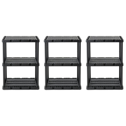 Gracious Living 3 Shelf Knect-A-Shelf Solid Light Duty Storage Unit, Black 3Pack