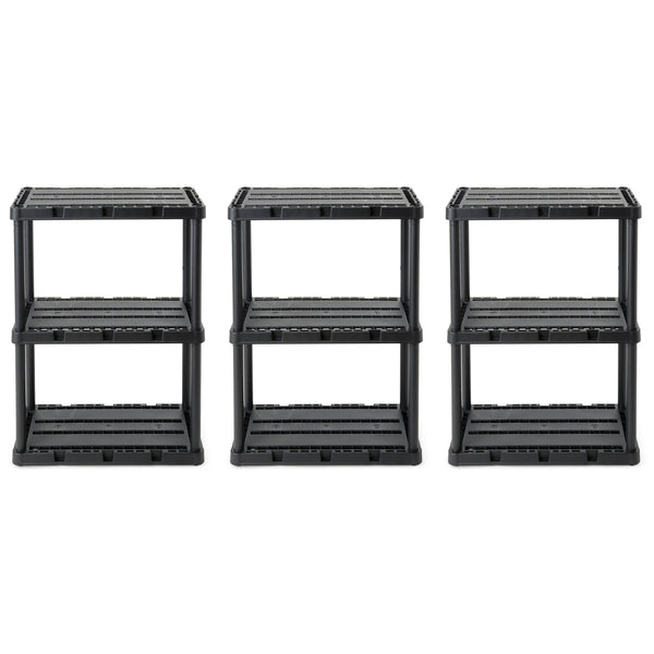 Gracious Living 3 Shelf Knect-A-Shelf Solid Light Duty Storage Unit, Black 3Pack