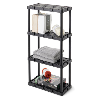 Gracious Living 4 Shelf Knect-A-Shelf Solid Light Duty Storage Unit, Black 4 Pck