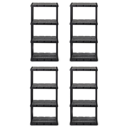 Gracious Living 4 Shelf Knect-A-Shelf Solid Light Duty Storage Unit, Black 4 Pck