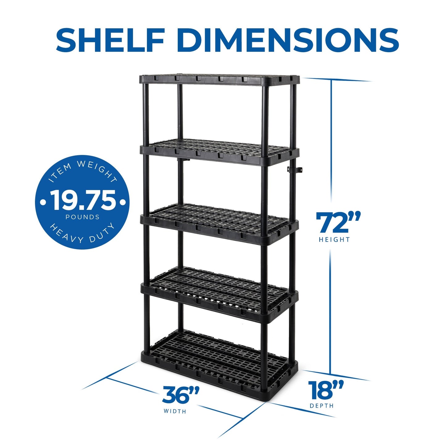 Gracious Living 5 Shelf Knect-A-Shelf Ventilated Heavy Duty Storage, Black 2Pack