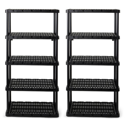 Gracious Living 5 Shelf Knect-A-Shelf Ventilated Heavy Duty Storage, Black 2Pack